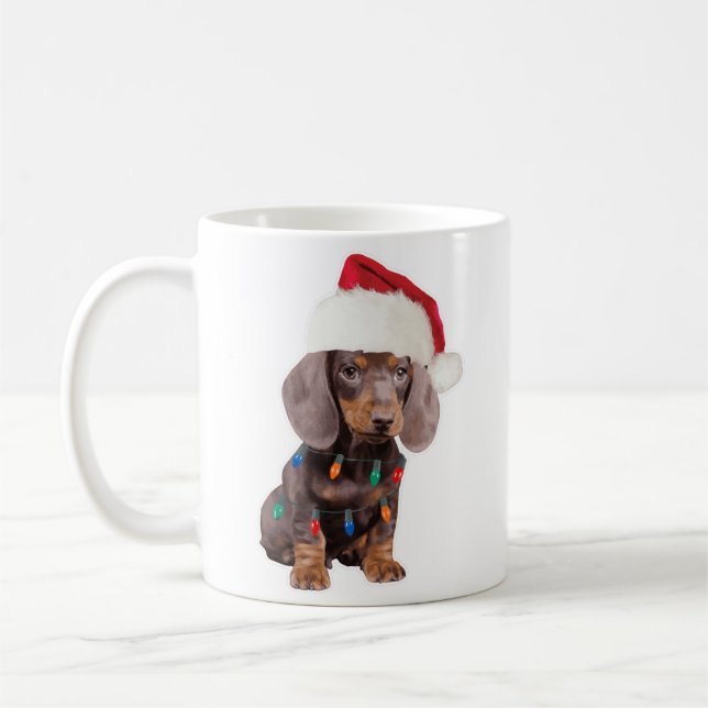 Dachshund Santa Hat Christmas Lights Dog Lovers Coffee Mug (Left)