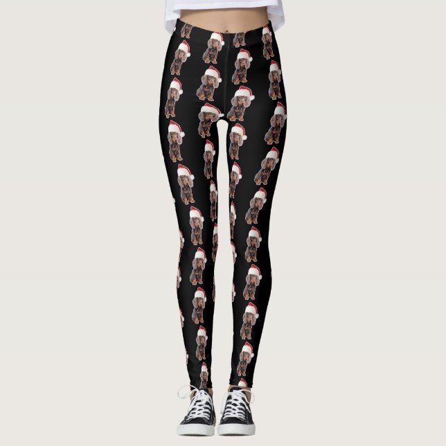 Dachshund Santa Hat Christmas Lights Dog Lovers Leggings (Front)