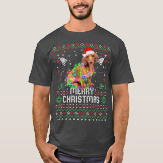 Dachshund Santa Hat Dog Christmas Tree Lights Holi T-Shirt