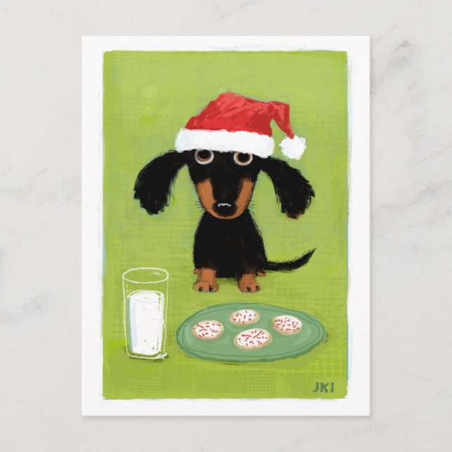 Dachshund Santa Holiday Funny Wiener Dog Christmas Postcard (Front)