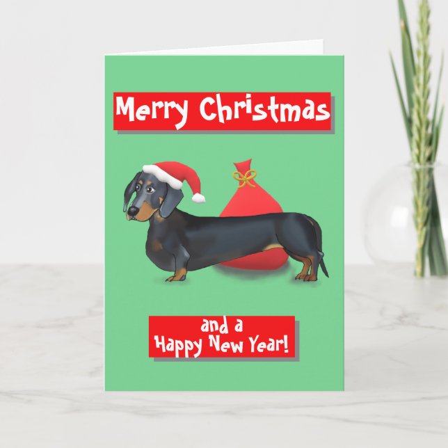 Dachshund Santa | Merry Christmas & Happy New Year Card (Front)