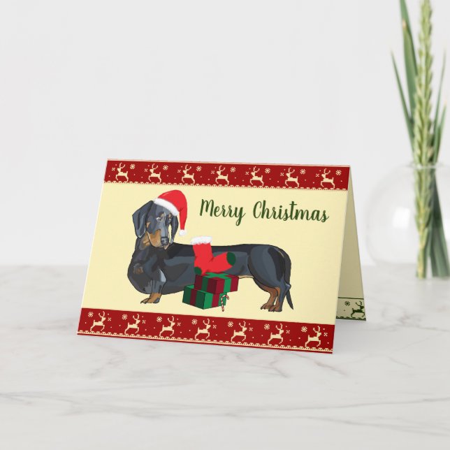 Dachshund Santa Merry Christmas Scene Card (Front)
