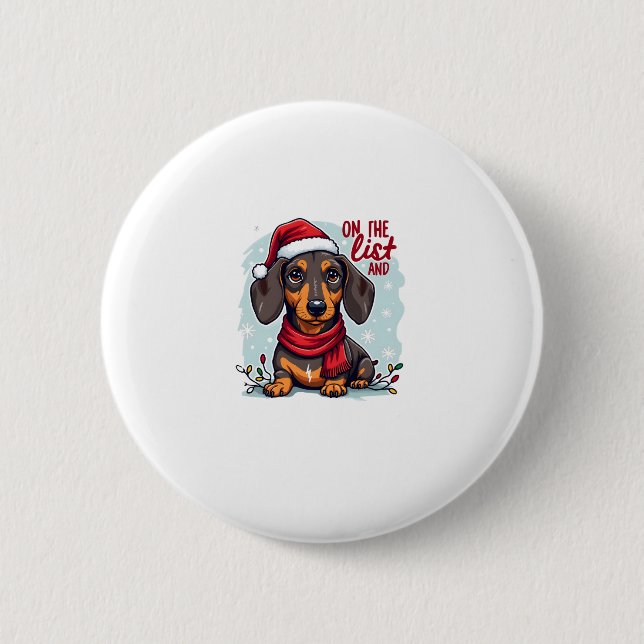 Dachshund Santa On The Naughty List Dachshund Chri Button (Front)