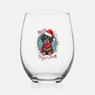 Dachshund Santa On The Naughty List Dachshund Chri Stemless Wine Glass