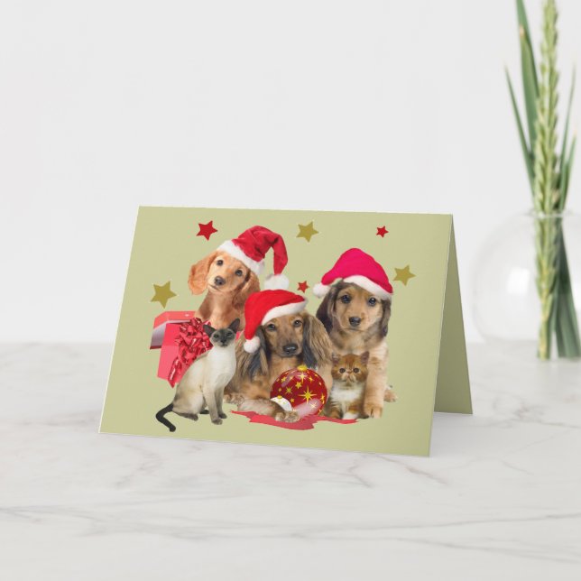 Dachshund Santa Paw Greeting Cards (Front)