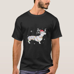 Dachshund Santa Reindeer Christmas Lights Xmas Dog T-Shirt