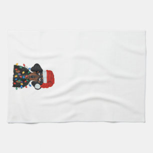 Dachshund Santa Tangled In Christmas Lights Kitchen Towel