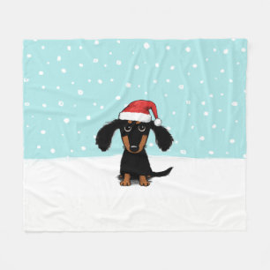 Dachshund Santa Wiener Dog Christmas Holiday Fleece Blanket