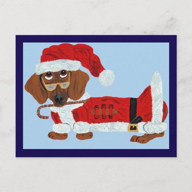 Dachshund Santa with a Candy Cane  Postcard (Front)