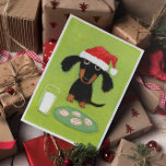 Dachshund Santa with Milk and Cookies Christmas Holiday Card<br><div class="desc">Funny art illustration of a black and tan Dachshund wearing a Santa hat and sitting in front of a glass of milk and a plate of frosted holiday cookies. The inside text can be personalized with your own custom greeting. A perfect holiday card for pet services to customize and send...</div>