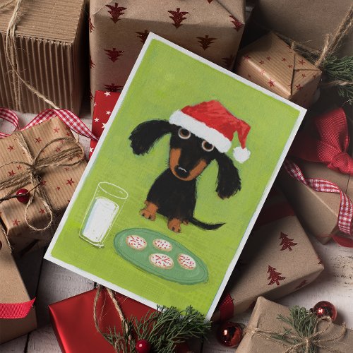 Dachshund Santa with Milk and Cookies Christmas Holiday Card