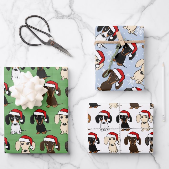 Dachshund Santas Cute Dogs Christmas Wrapping Paper Sheets (Front)