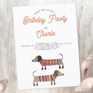 Dachshund Sausage Dog Birthday Pawty Invitation Postcard