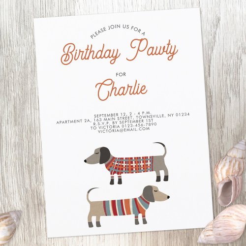 Dachshund Sausage Dog Birthday Pawty Invitation Postcard