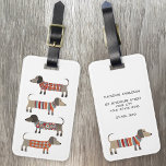 Dachshund Sausage Dog Custom Name Luggage Tag<br><div class="desc">Cute little Dachshund sausage or wiener dogs in woolly knitwear. Perfect for dog lovers and dog walkers.
Change the contact details on the back.</div>