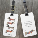 Dachshund Sausage Dog Custom Name Luggage Tag<br><div class="desc">Cute little Dachshund sausage or wiener dogs in woolly knitwear. Perfect for dog lovers,  pet sitters and dog walkers.  Change the name on the front and contact details on the back.</div>