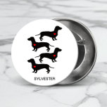 Dachshund Sausage Dog Heart Monogram Name    Button<br><div class="desc">Wear your love for dachshunds proudly with this button featuring cute little black dachshunds, also known as Wiener Dogs, Sausage Dogs, Doxies, or Badger Dogs. These little hounds are adorned with a little red heart on their chests. Personalize this design by adding a name or monogram, creating a truly unique...</div>