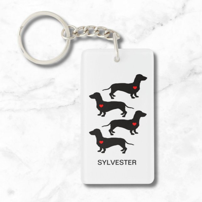Dachshund Sausage Dog Heart Monogram Name    Keychain (Personalize with Name, or other short text, or delete if not required)