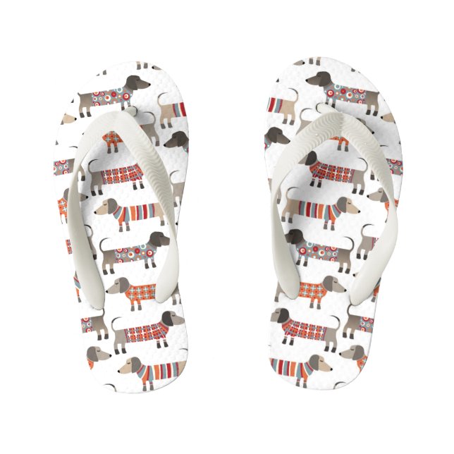 Dachshund Sausage Dog Kid's Flip Flops (Footbed)