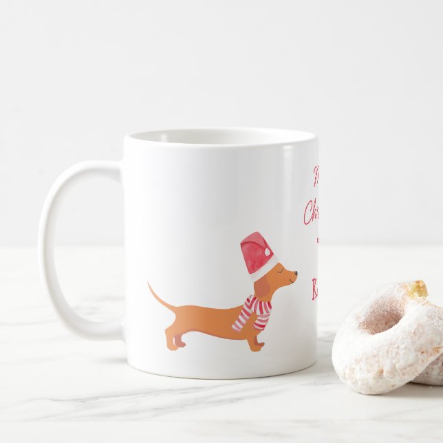 Dachshund sausage dog lover gift Christmas Coffee Mug (With Donut)