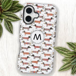Dachshund Sausage Dog Monogram Initial iPhone 16 Case<br><div class="desc">Cute Dachshund Sausage dog pattern to raise a smile from any dog lover.  Original art by Nic Squirrell.  Change the monogram initial to personalize.</div>