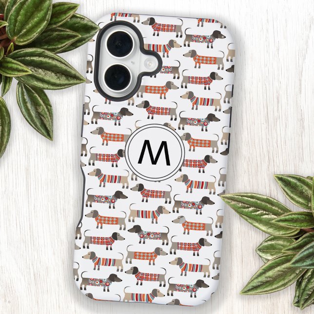 Dachshund Sausage Dog Monogram Initial iPhone Case (Fun Dachshund Wiener Sausage dog pattern monogram initial personalized cell phone case)