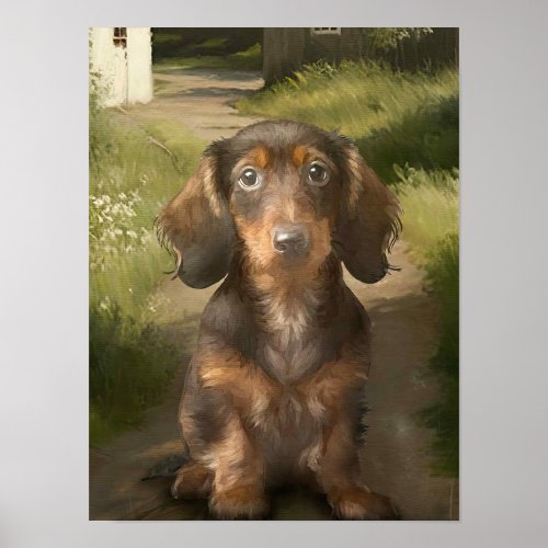 Dachshund Sausage Dog Oil Painting Art Poster