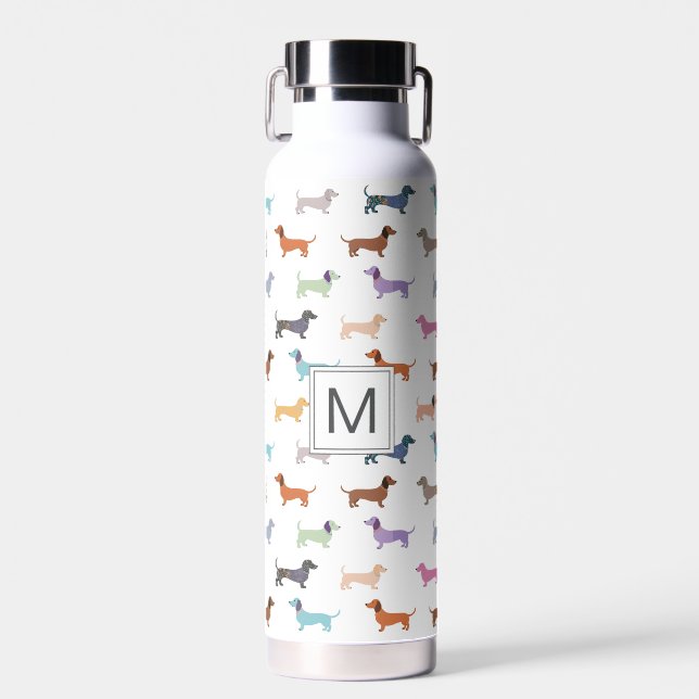 Dachshund Sausage Dog Pattern Cute Monogrammed Water Bottle (Front)