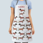 Dachshund Sausage Dog Personalized Apron<br><div class="desc">Cute little Dachshund sausage or wiener dogs in woolly knitwear. Perfect for dog lovers,  dog walkers and dog moms and dads.  Change the name to personalize.  Original art by Nic Squirrell.</div>