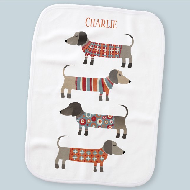 Dachshund Sausage Dog Personalized Baby Burp Cloth (Creator Uploaded)