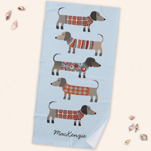 Dachshund Sausage Dog Personalized Beach Towel