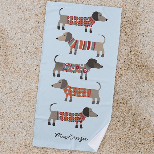 Dachshund Sausage Dog Personalized Beach Towel