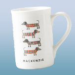 Dachshund Sausage Dog Personalized Bone China Mug<br><div class="desc">Cute little Dachshund sausage or wiener dogs in woolly knitwear. Perfect for dog lovers and dog walkers. Modern typography name.  Original art by Nic Squirrell.  Change the name to customize.</div>