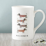 Dachshund Sausage Dog Personalized Bone China Mug<br><div class="desc">Cute little Dachshund sausage or wiener dogs in woolly knitwear. Perfect for dog lovers and dog walkers. Modern typography name.  Original art by Nic Squirrell.  Change the name to customize.</div>