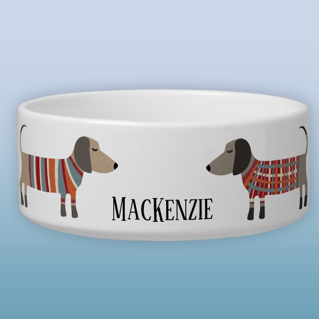 Dachshund Sausage Dog Personalized Dog Bowl (Dachshund Sausage Wiener Dog pet food or water bowl)