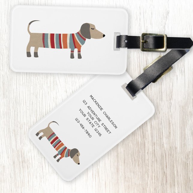 Dachshund Sausage Dog Personalized Luggage Tag (Fun Dachshund Wiener Sausage dog personalized luggage tag)