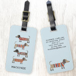 Dachshund Sausage Dog Personalized Luggage Tag<br><div class="desc">Cute little Dachshund sausage or wiener dogs in woolly knitwear. Perfect for dog lovers. Change the name to personalize,  and the contact details on the back.  Original art by Nic Squirrell.</div>