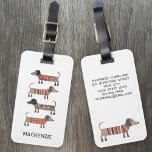 Dachshund Sausage Dog Personalized Luggage Tag<br><div class="desc">Cute little Dachshund sausage or wiener dogs in woolly knitwear. Perfect for dog lovers. Change the name to personalize,  and the contact details on the back.  Original art by Nic Squirrell.</div>