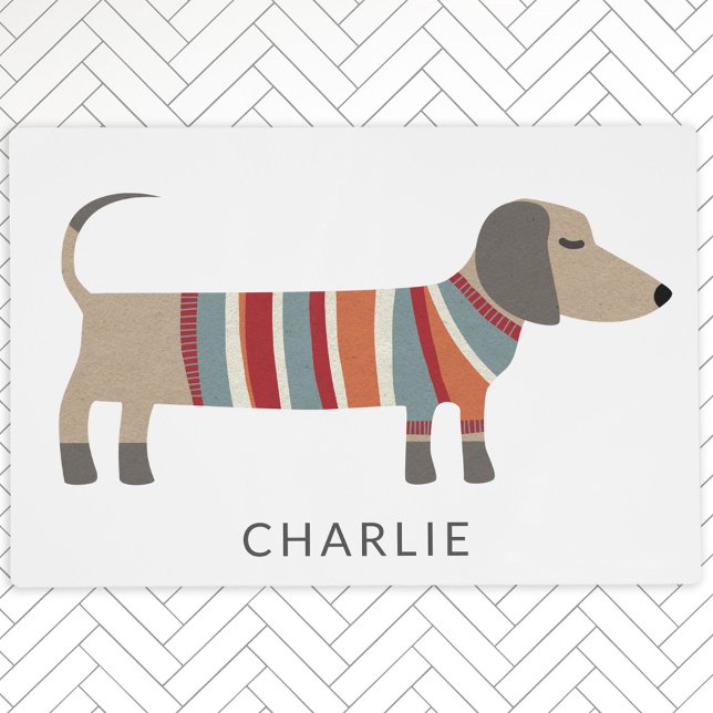 Dachshund Sausage Dog Personalized Pet Feeding Mat (Personalized name Dachshund Wiener Sausage Dog pet feeding mat or placemat)
