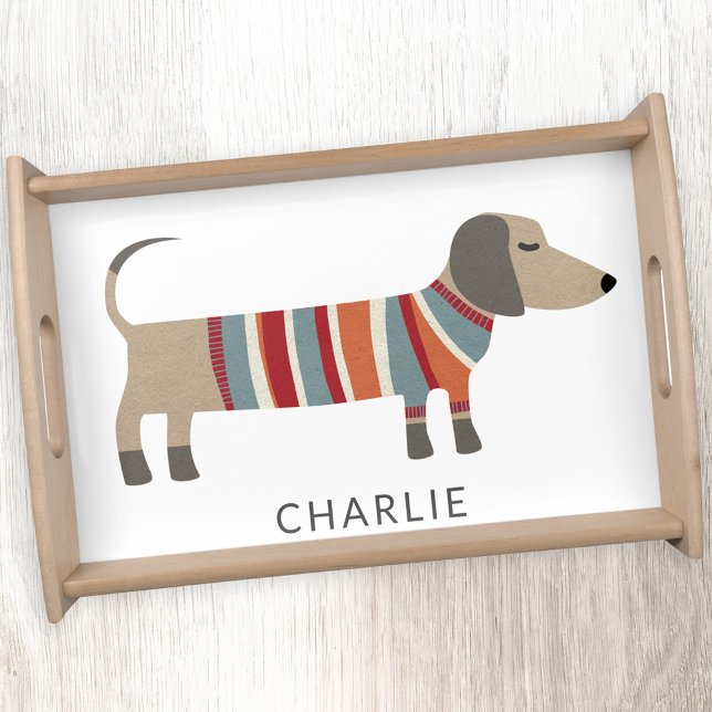 Dachshund Sausage Dog Personalized Pet Serving Tray (Fun Dachshund Wiener Sausage dog personalized custom name serving tray)