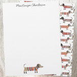 Dachshund Sausage Dog Personalized Stationery<br><div class="desc">Cute little Dachshund sausage or wiener dog in fun striped knitwear. Perfect for animal lovers.  Change the name to customize.  Original art by Nic Squirrell. Reverse features a matching pattern.</div>