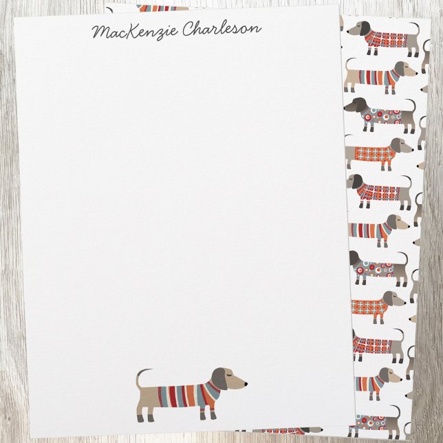 Dachshund Sausage Dog Personalized Stationery (Dachshund Wiener Sausage Dog personalized name stationery)