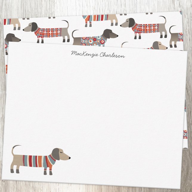 Dachshund Sausage Dog Personalized Stationery Note Card (Dachshund Wiener Sausage Dog personalized script name note card)