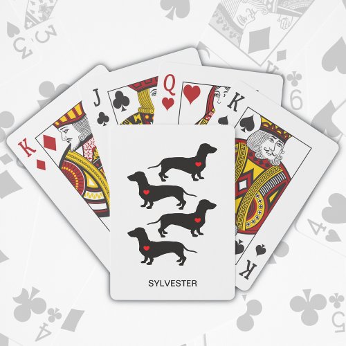 Dachshund Sausage Dog Red Heart Custom Name Playing Cards