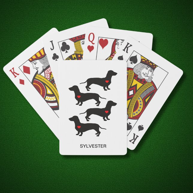 Dachshund Sausage Dog Red Heart Custom Name Poker Cards (Personalize with Name or other text.  See the collection for other items with this design)