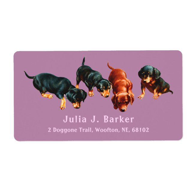 Dachshund Sausage Dog Wiener Puppies Mauve Pink Label (Front)
