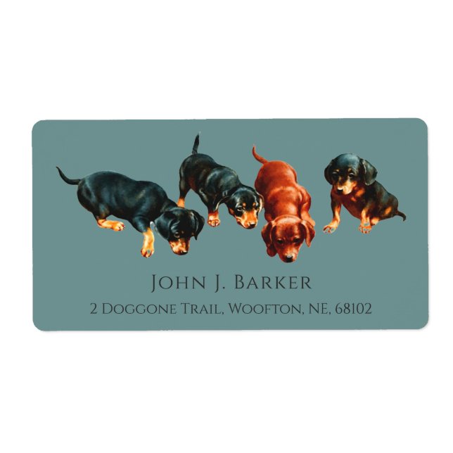 Dachshund Sausage Dog Wiener Puppies Slate Blue Label (Front)