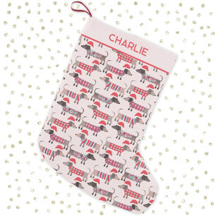 Dachshund Sausage Dogs Christmas Hats Personalized Small Christmas Stocking