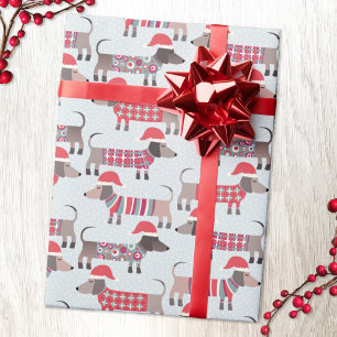 Dachshund Sausage Dogs in Christmas Hats and Knits Wrapping Paper