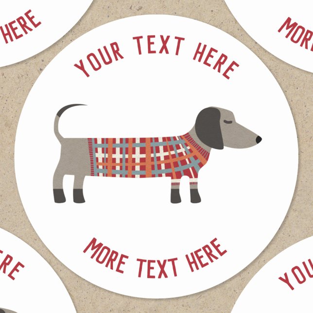 Dachshund Sausage Wiener Dog Custom Text Classic Round Sticker (Dachshund Wiener Sausage Dog custom text stickers)
